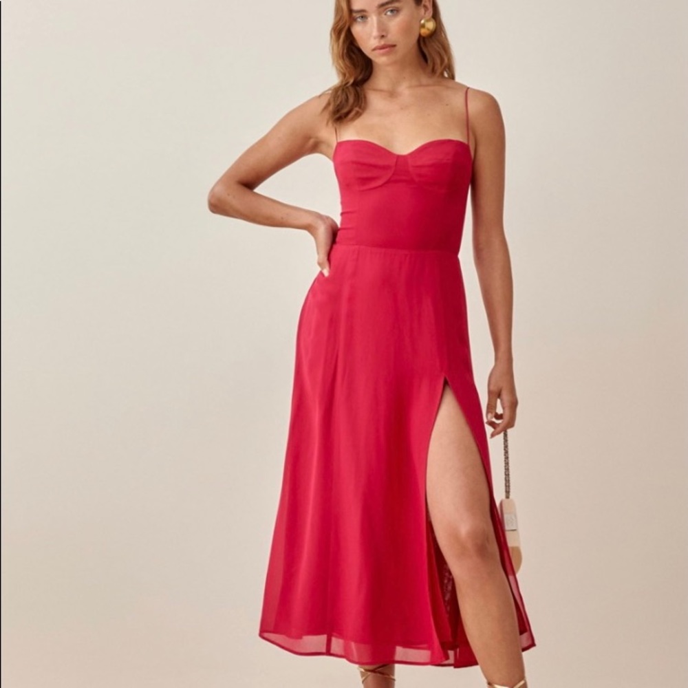 Reformation pink juliette midi dress